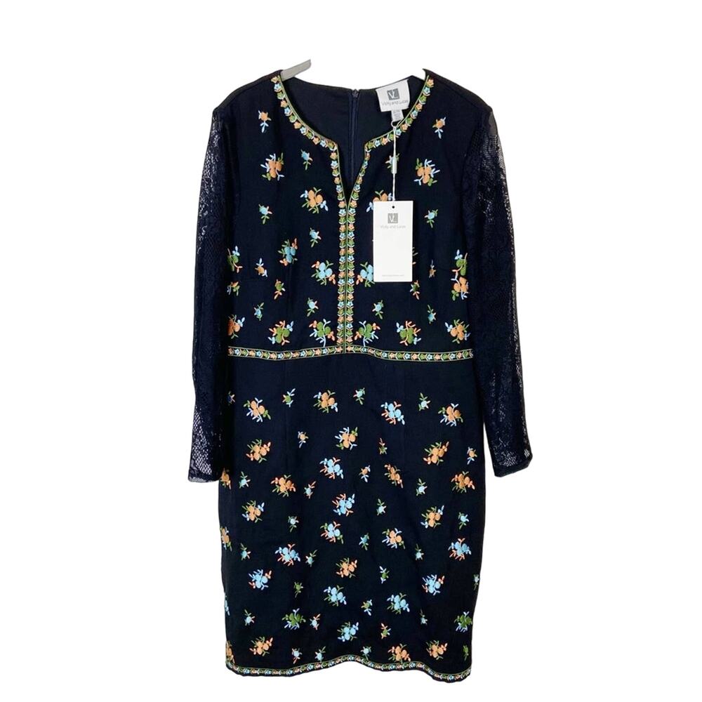 Vicky and Lucas Women's NWT Embroidered Floral Mesh Dress in Black Size XL